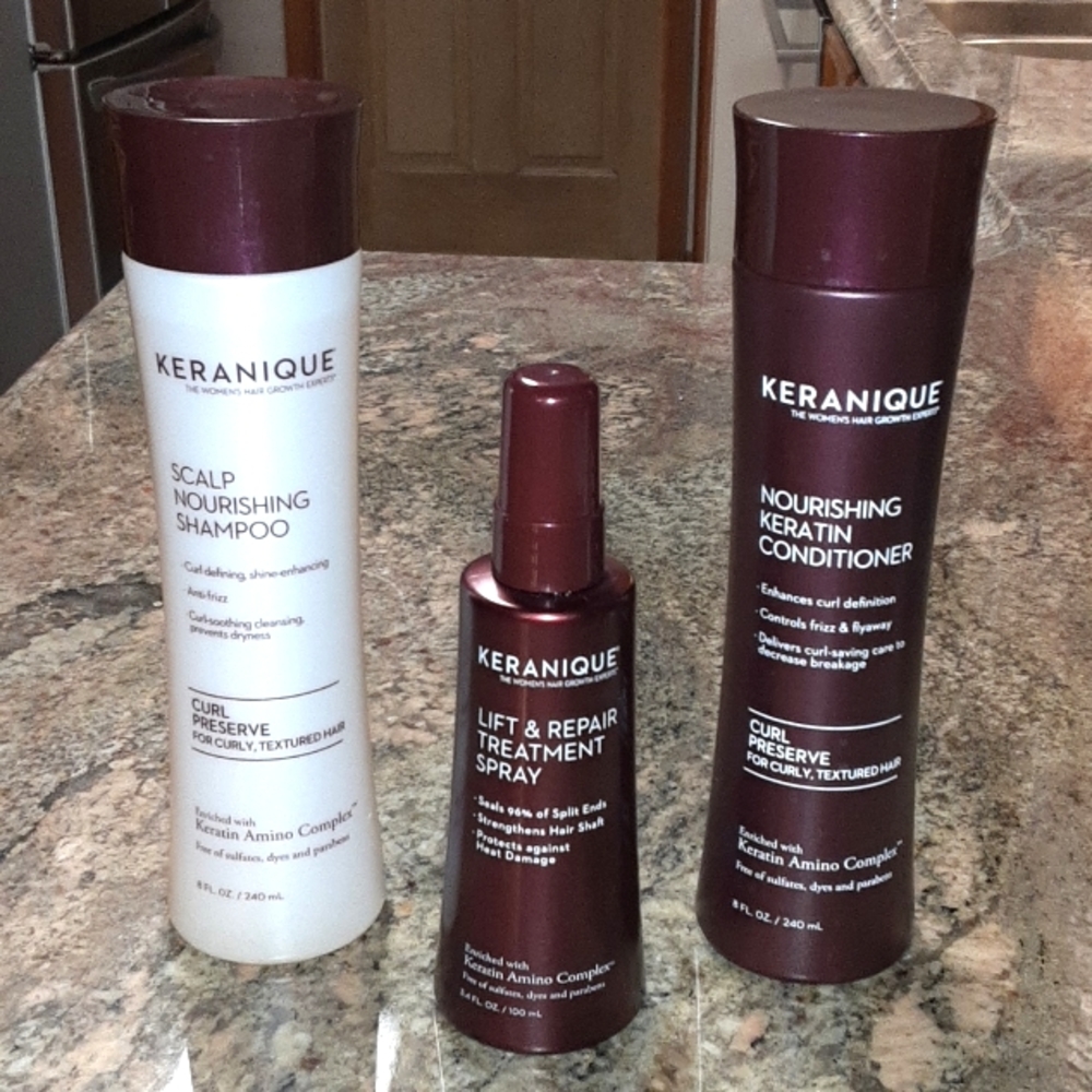 NEW Keranique Curl Preserve Shampoo, Conditioner,  & Repair Treatment